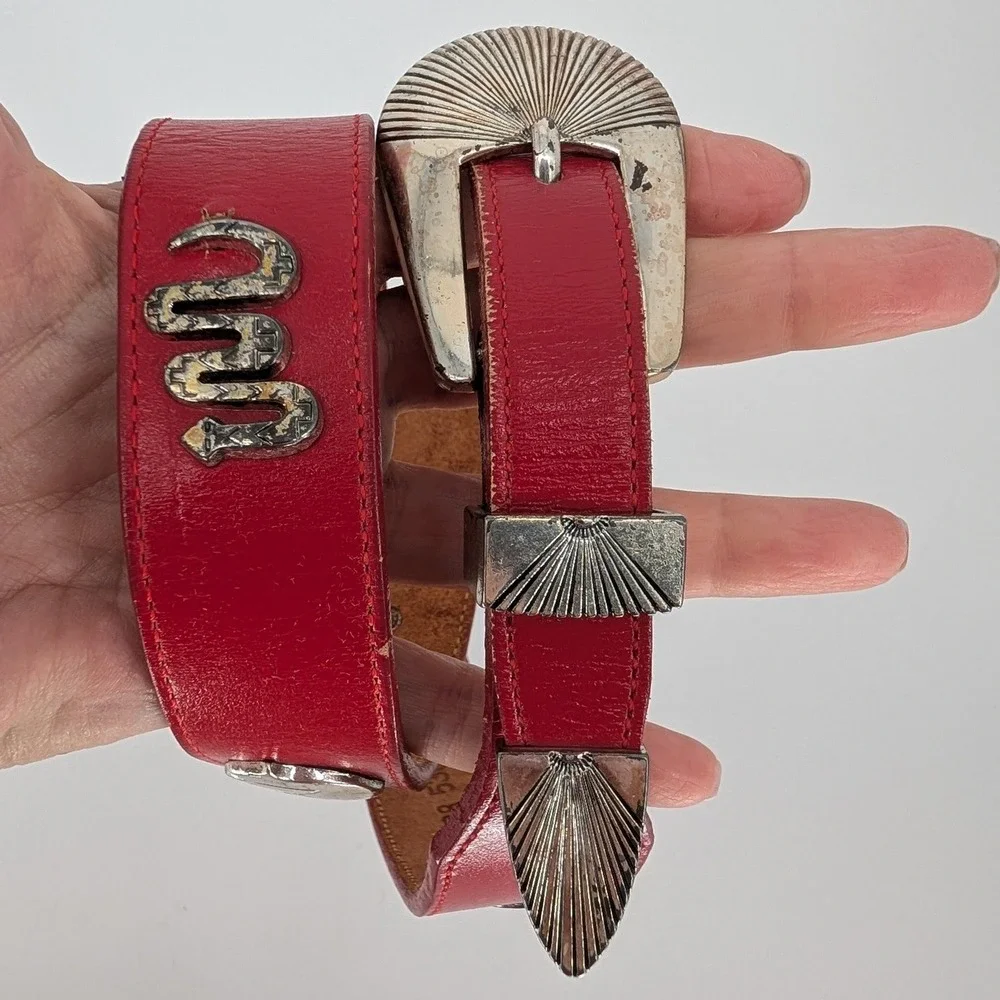 Silver Creek Collection Western Belt Womens 28 Red Leather Animal Motifs USA